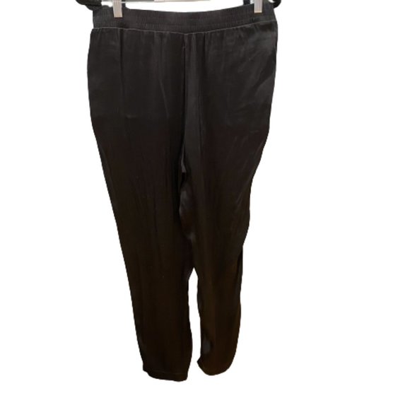 Zara Black Satin Elastic Waist Slacks with Drawstring - Women's Size Medium - Picture 5 of 7